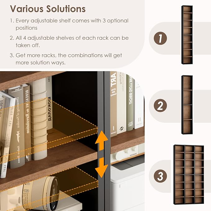FOTOSOK 2 Pcs 71'' Tall Narrow Bookshelf, 8-Tier Media Tower Rack Set of 2 | CD - Image 8