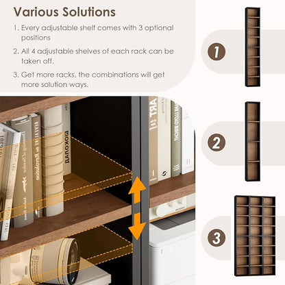 FOTOSOK 2 Pcs 71'' Tall Narrow Bookshelf, 8-Tier Media Tower Rack Set of 2 | CD - Image 8