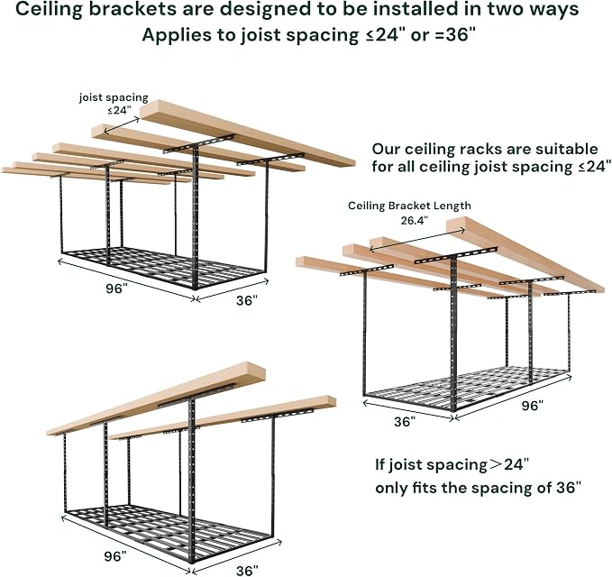 SunsGrove 3x8 Garage Storage Overhead Rack Organization, Adjustable Ceiling - Image 7