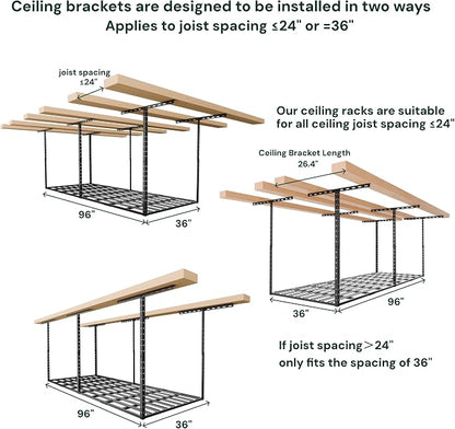 SunsGrove 3x8 Garage Storage Overhead Rack Organization, Adjustable Ceiling - Image 7