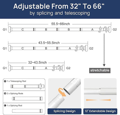 ENJOYBASICS 2 Pack Tension Curtain Rod, 32-66" Adjustable, No Tools, - Image 3