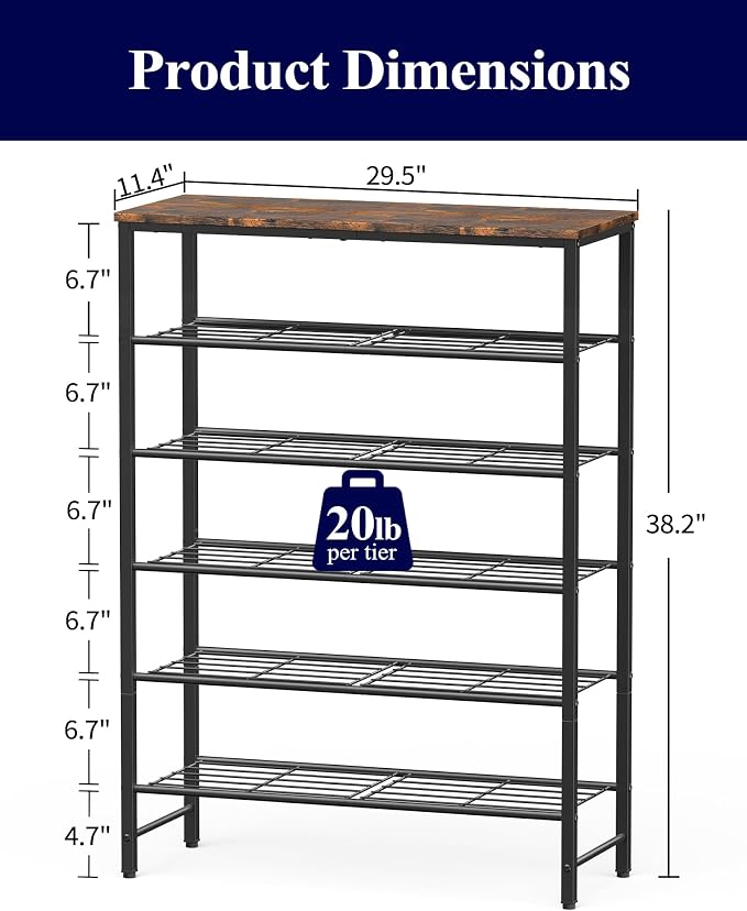 Kitsure Shoe Rack for Closet, Rustic Brown Shoe Organizer - Image 2