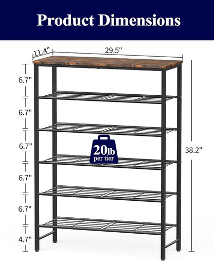 Kitsure Shoe Rack for Closet, Rustic Brown Shoe Organizer - Image 2