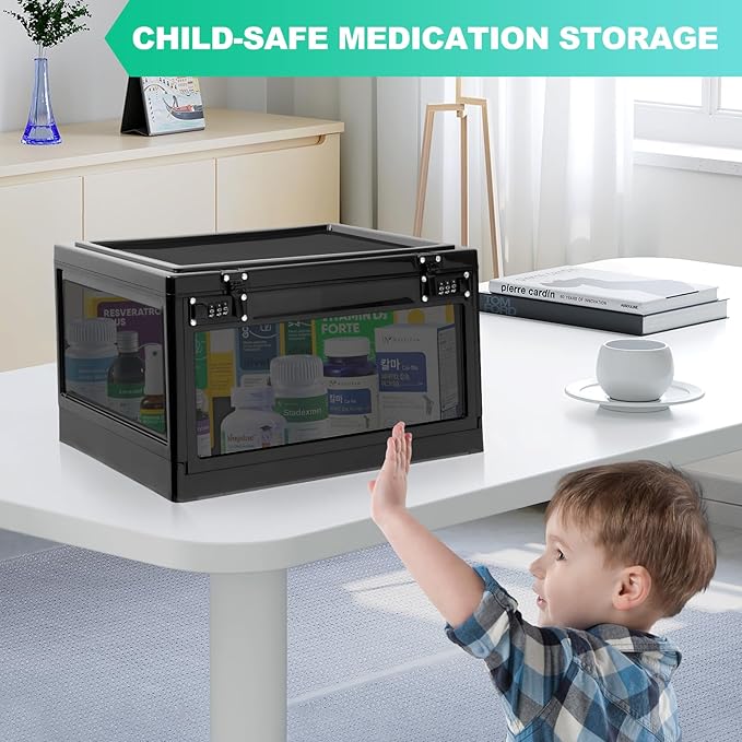 Large Medicine Lock Box with Dual 3-Digit Combination Locks, 24L Lockable - Image 3
