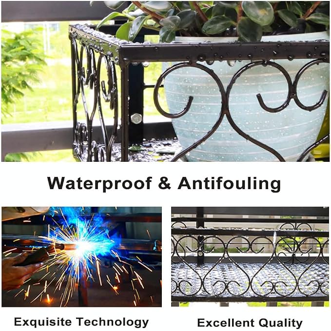 Hanging Railing Planter with Hooks, Iron Hanging Planter Holder, Balcony Plant - Image 2