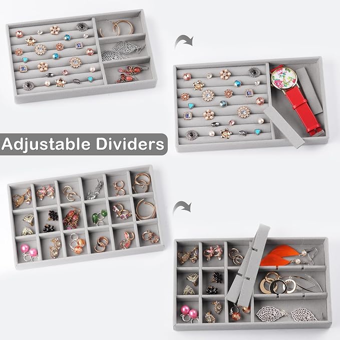 Set of 8 Velvet Jewelry Drawer Organizer Inserts, Stackable Trays - Image 3