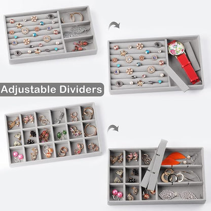 Set of 8 Velvet Jewelry Drawer Organizer Inserts, Stackable Trays - Image 3