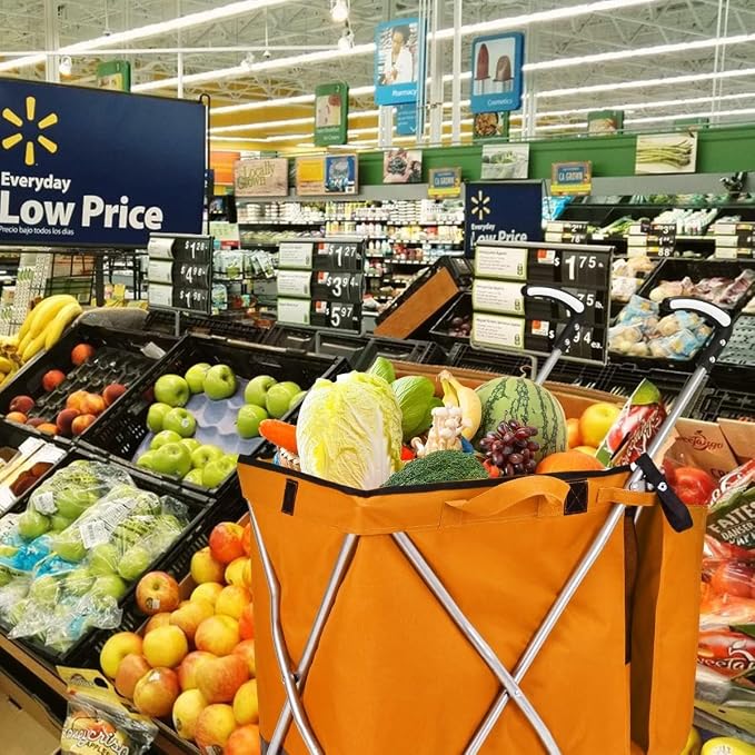 Folding Shopping Cart for Groceries, Water-Resistant Heavy-Duty Canvas Trolley - Image 9
