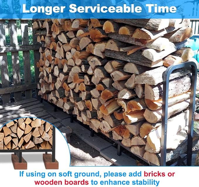 8ft Firewood Rack Holder, Adjustable Heavy Duty Fire Log Stacker Stand - Image 6