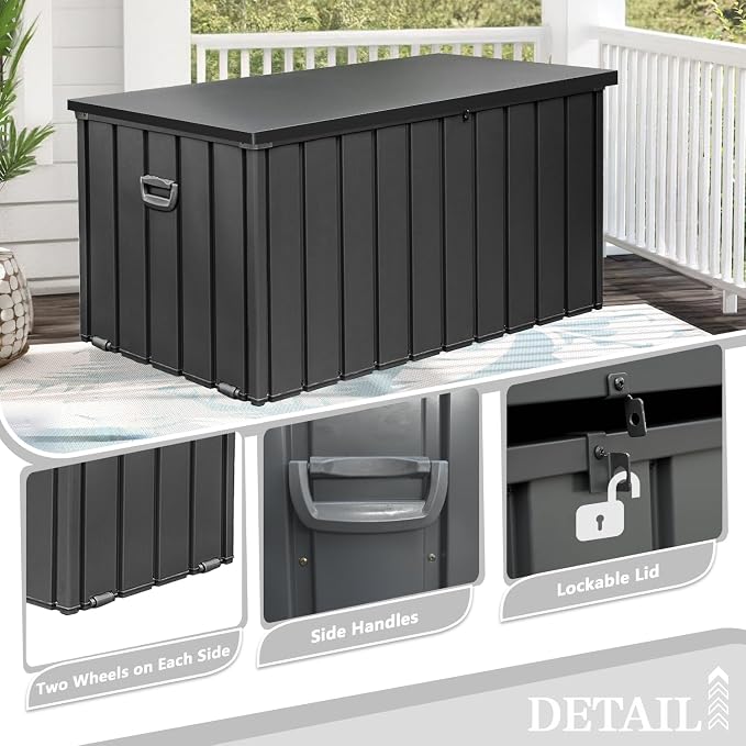 Domi 190 Gallon Deck Box, Metal Outdoor Storage Box - Image 5