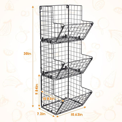 X-cosrack Metal Wire Basket Wall Mount, 3 Tier Wall Storage Organizer - Image 5