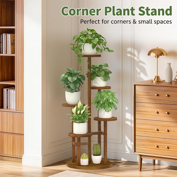 LASZOLA 5 Tiered Wood Plant Stand Indoor Corner, Flower Holder Rack Tall - Image 3