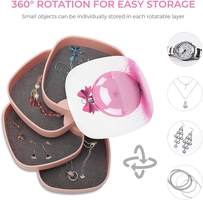 Pink Christmas Ball Rotating Jewelry Organizer Box 4-Layer 360° Rotatable ABS - Image 4