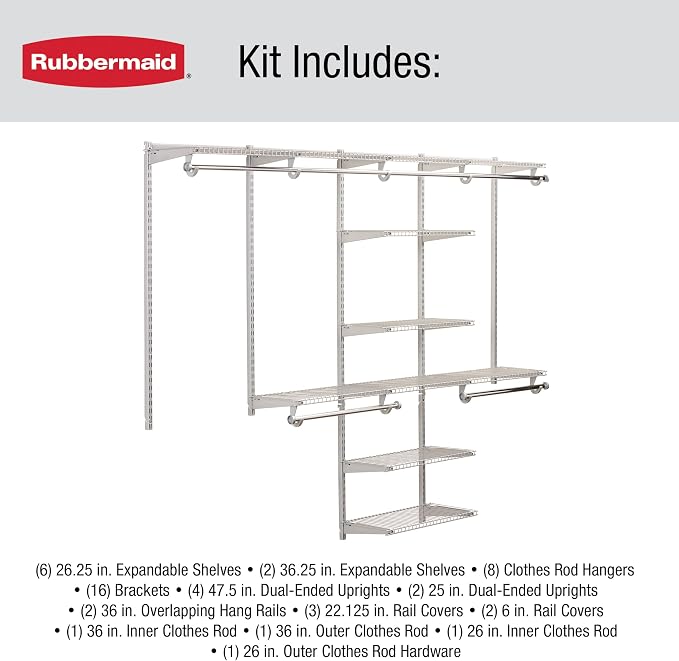 Rubbermaid Configurations Deluxe Custom Closet Kit 4-8 Ft. Adjustable Metal - Image 6