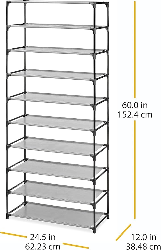 Whitmor Spacemaker 10 Tier Shoe Rack Tower, Tall Metal & Fabric Shoe Shelf - Image 3