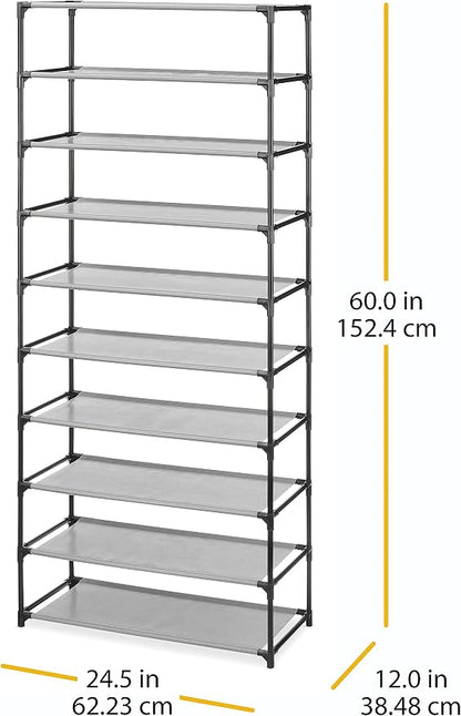 Whitmor Spacemaker 10 Tier Shoe Rack Tower, Tall Metal & Fabric Shoe Shelf - Image 3