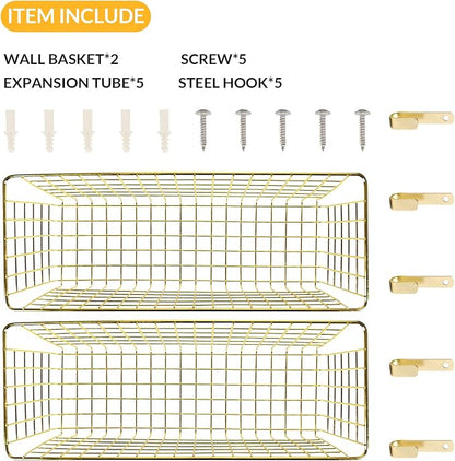 2 Sets Gold Extra Large Hanging Wall Basket - Image 4