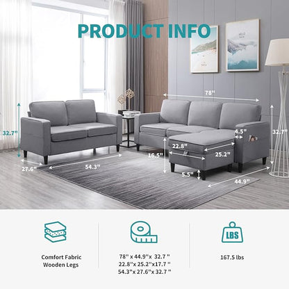 BALUS 78" Living Room Sofa Set, 3 Seater Sofa - Image 2