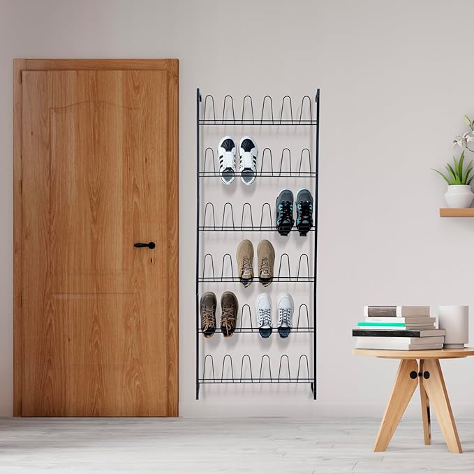 MyGift 70 Inch Black Metal Wall Mounted Shoe Rack - Image 4