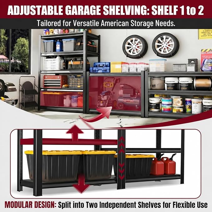 Garage Shelving, 1800 LBS Heavy Duty Metal Storage Shelves, 3-Tier Adjustable - Image 6