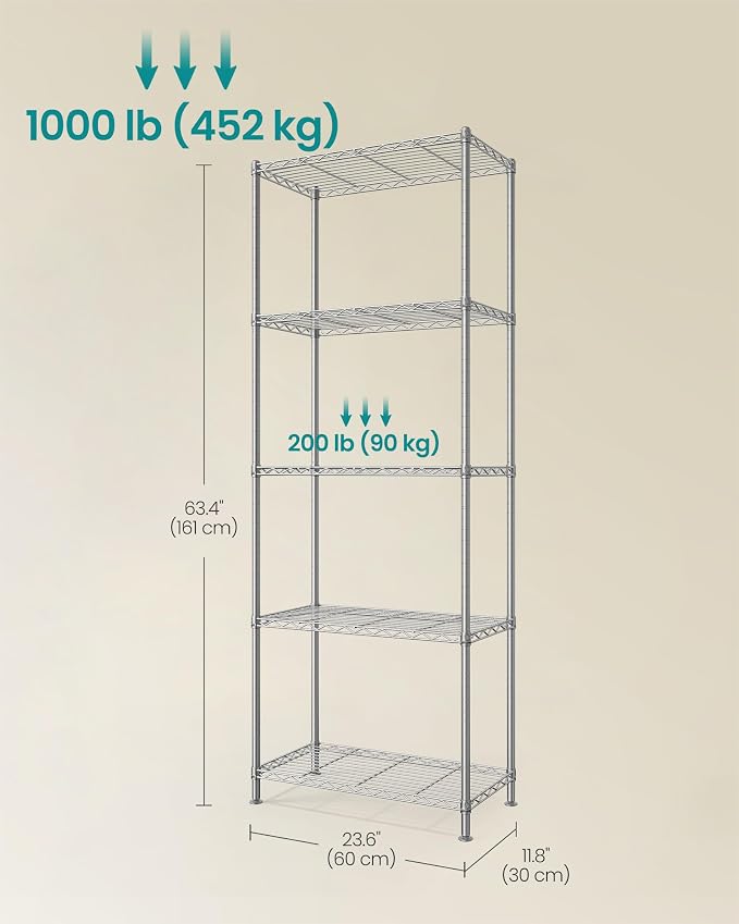 SONGMICS Storage Shelf, Metal Wire Shelving Unit, Adjustable Shelves, - Image 3