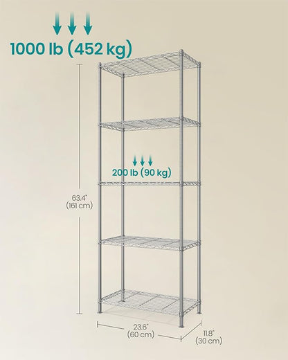 SONGMICS Storage Shelf, Metal Wire Shelving Unit, Adjustable Shelves, - Image 3