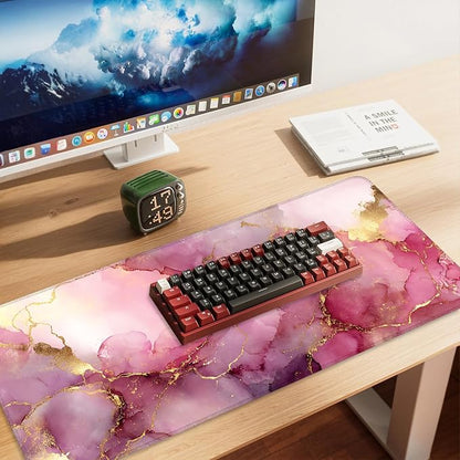 Pink Marble Ink Mouse Pad – Large Extended Desk Mat 35.43 x 15.75 in – Elegant - Image 2