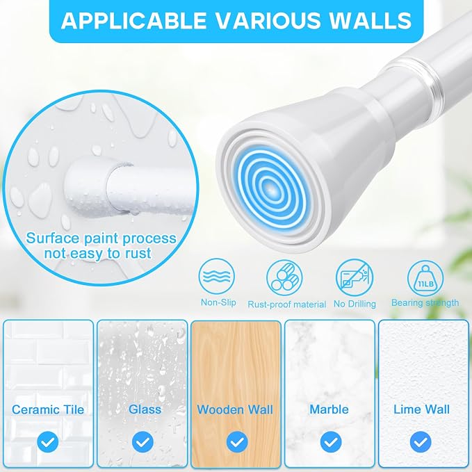 2 Pack White Tension Curtain Rod - Image 3