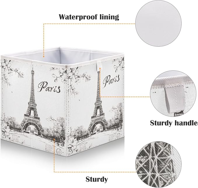 Storage Basket Paris Eiffel Tower Foldable 15.7 x 10.6 x 7 In Cube Storage Bin - Image 3