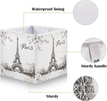 Storage Basket Paris Eiffel Tower Foldable 15.7 x 10.6 x 7 In Cube Storage Bin - Image 3