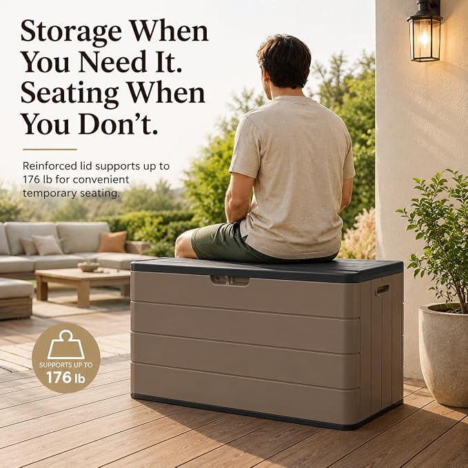 ADDOK 110 Gallon Outdoor Storage Box, Waterproof HDPE Resin Deck Box, Lockable - Image 3
