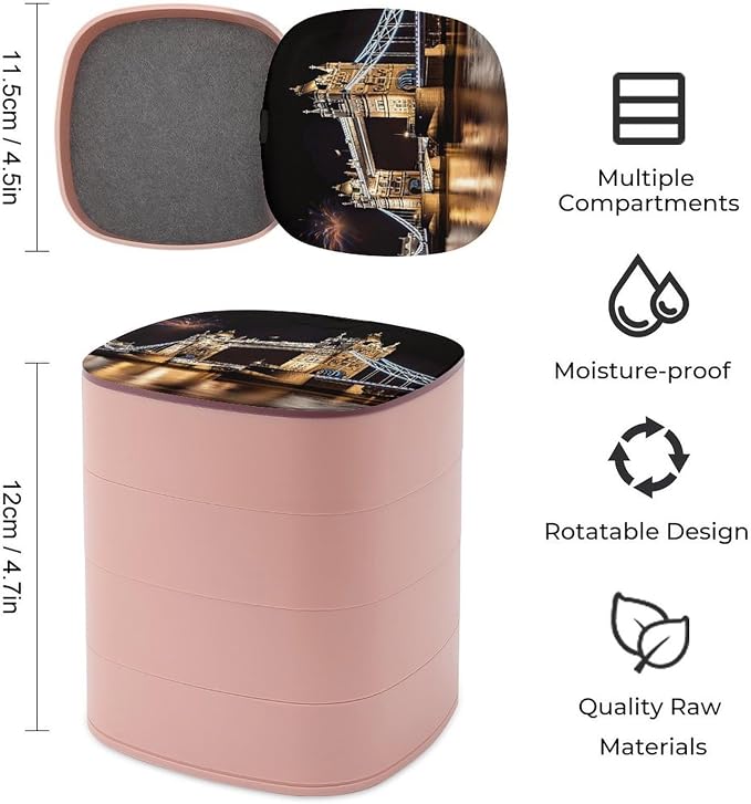 Night London Tower Bridge Rotating Jewelry Organizer Box 4-Layer 360° Rotatable - Image 2
