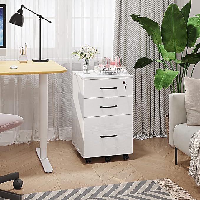 Panana 3 Drawer Wood Mobile File Cabinet, Under Desk Storage Drawers Small File - Image 4