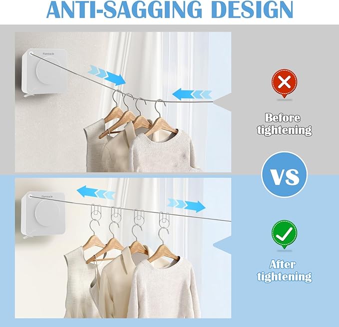 Retractable Clothesline Indoor, Non-Sagging Outdoor Clothes Line Retracting - Image 2