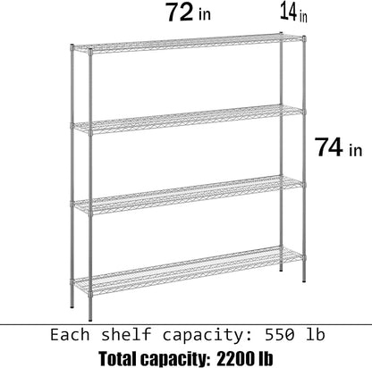 14" Deep x 72" Wide x 74" Height Wire Shelving Kit | 4-Tier | NSF Commercial - Image 3