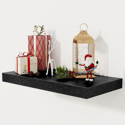 12 Inch Deep Black Floating Shelves, 24 x 12 Floating Shelf by FunMemories