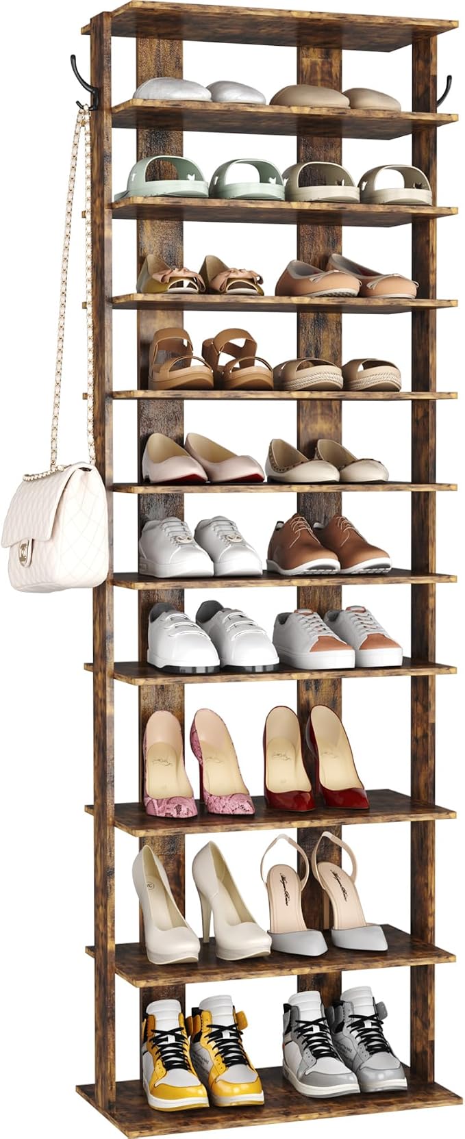 HOMEFORT 10-Tier Vertical Shoe Rack, Corner Shoe Tower, Double Rows 10 Tiers by HOMEFORT