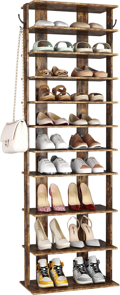 HOMEFORT 10-Tier Vertical Shoe Rack, Corner Shoe Tower, Double Rows 10 Tiers by HOMEFORT