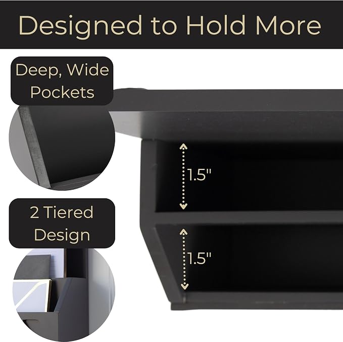 BLU MONACO | Wall-Mounted Mail and Key Holder in Grey Wood | Two-Tier Mail - Image 3