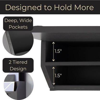 BLU MONACO | Wall-Mounted Mail and Key Holder in Grey Wood | Two-Tier Mail - Image 3