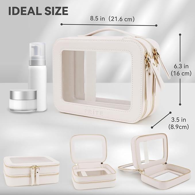 Prite Double Layer Makeup Bag for Women Portable Clear Makeup Bag Cute - Image 3