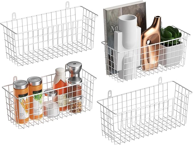 MaraFansie Wire Basket 4-Pack Hanging Wall Organizer Cabinet Storage Basket by MakeStorageMoreFun