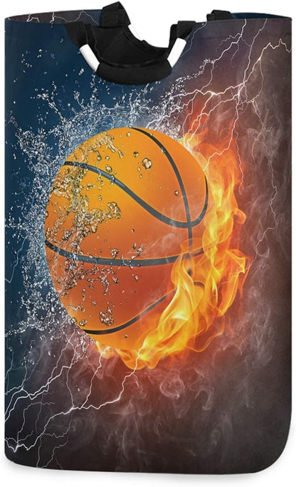 Basketball With Fire And Water Large Capacity Laundry Hamper Basket by visesunny