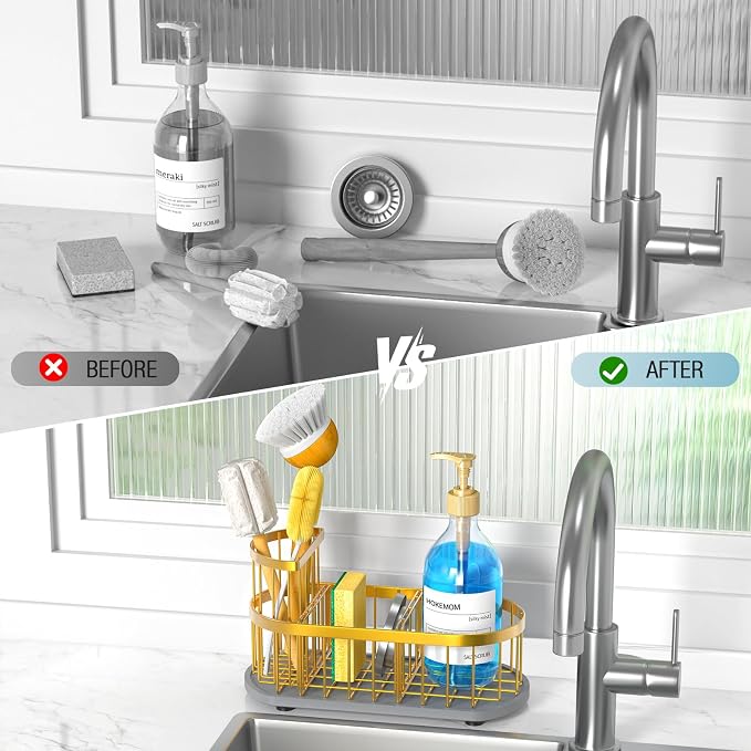 Kitchen Sink Organizer with Sponge Holder & Brush Holder - Image 5