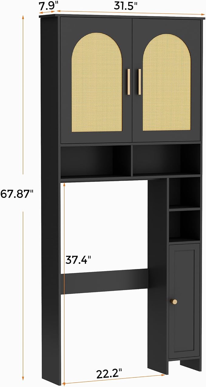 Homhedy Wooden Over The Toilet Storage Cabinet, Natural and Black | Bathroom - Image 2