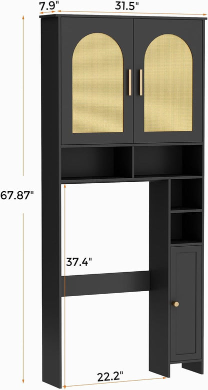 Homhedy Wooden Over The Toilet Storage Cabinet, Natural and Black | Bathroom - Image 2