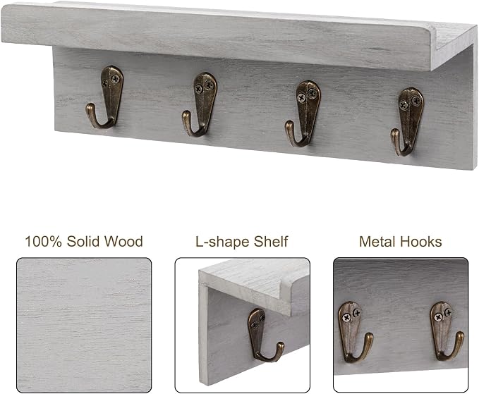 HRONRAD Rustic Key Holder for Wall, Farmhouse Wall Shelf - Image 4