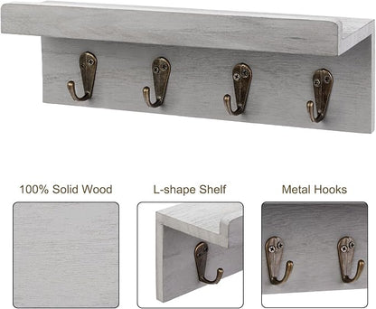 HRONRAD Rustic Key Holder for Wall, Farmhouse Wall Shelf - Image 4