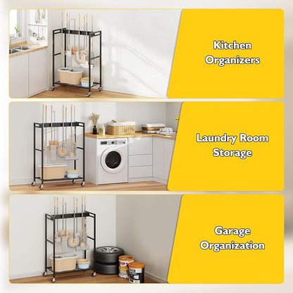 BORISI Broom And Mop Holder, Movable Broom Closet Storage Cabinet, Cleaning Cart - Image 8