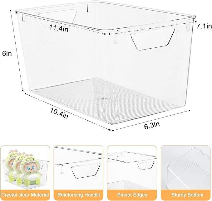 Attelite Clear Plastic Storage Bins, Large 6 Pack Pantry Organizer - Image 2